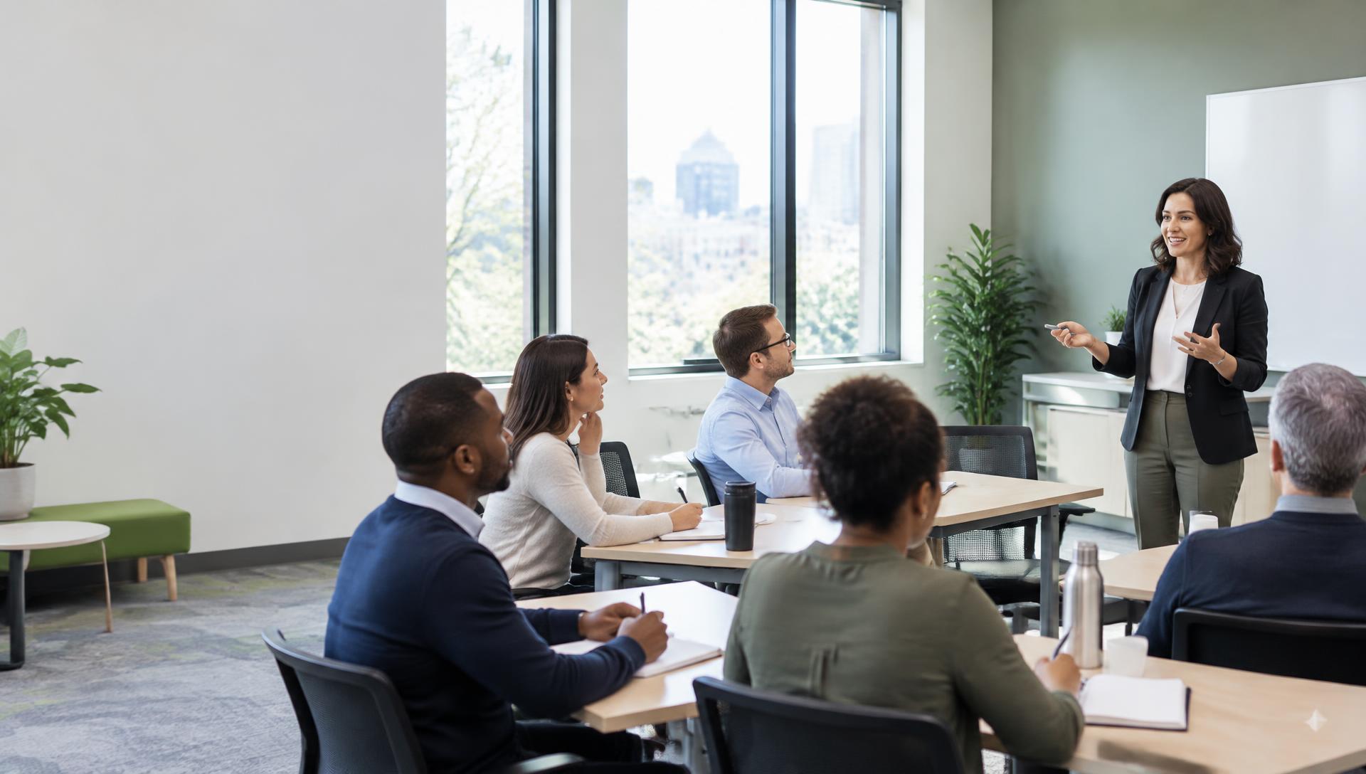 Professional instructor leading a group training workshop